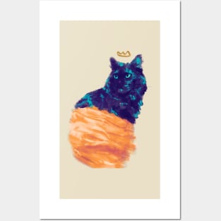 Pretty Princess Truffle Cat Orange and Blue Gouache Digital Painting Posters and Art